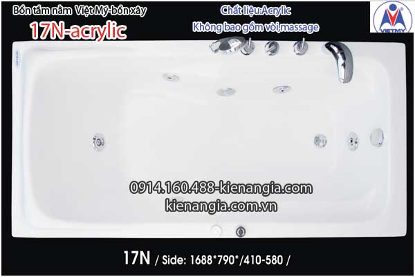 Bồn xây,bồn tắm nằm 1,7m Việt Mỹ Acrylic-17N