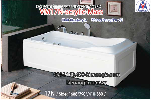 Bồn tắm dài massage acrylic 1,7m Việt Mỹ 17N