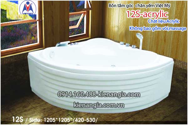 Bồn tắm góc 1,2m chân yếm nhỏ gọn Việt Mỹ VM12S-Acrylic