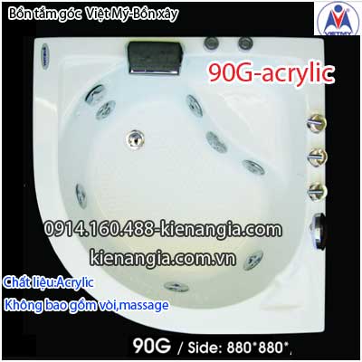Bồn xây nhỏ,bồn tắm góc 0,9m Việt Mỹ Acrylic VM90GAcrylic
