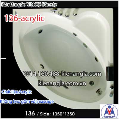 Bồn xây,bồn tắm góc nhỏ 1,3 mét Việt Mỹ Acrylic VM136Acrylic