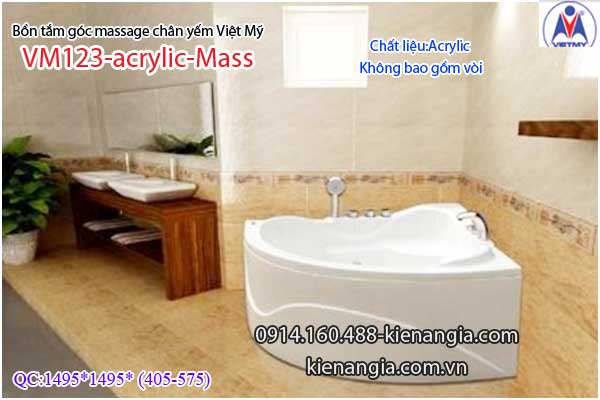 Bồn tắm massage góc 1,2m acrylic Việt Mỹ chân yếm 123-Massage