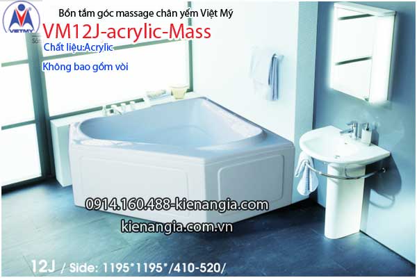 Bồn tắm massage góc 1,2m acrylic Việt Mỹ chân yếm 12J-Massage