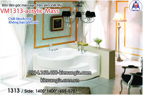 Bồn tắm massage góc 1,3m acrylic Việt Mỹ chân yếm 1313-Massage