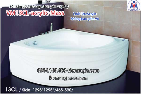 Bồn tắm massage góc 1,3m acrylic Việt Mỹ chân yếm 13CL-Massage