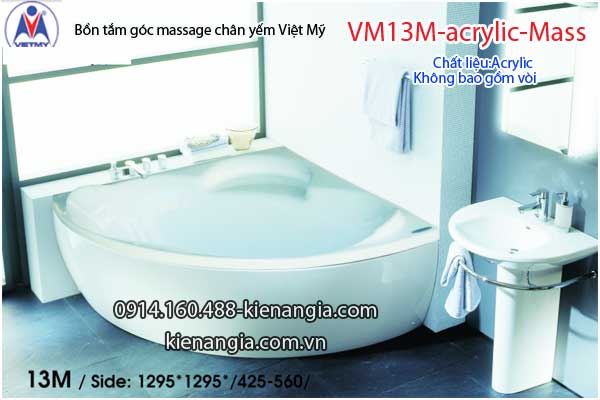 Bồn tắm massage góc 1,3m acrylic Việt Mỹ chân yếm 13M-Massage