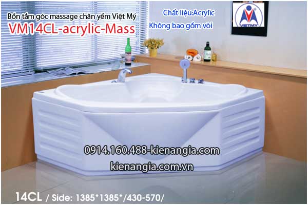 Bồn tắm massage góc 1,4m acrylic Việt Mỹ chân yếm 14CL-Massage