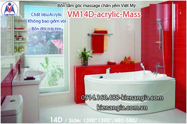 Bồn tắm massage góc 1,4m acrylic Việt Mỹ chân yếm 14D-Massage