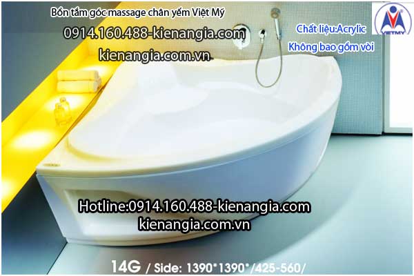 Bồn tắm massage góc 1,4m acrylic Việt Mỹ chân yếm 14G-Massage