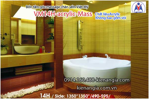 Bồn tắm massage góc 1,4m acrylic Việt Mỹ chân yếm 14H-Massage