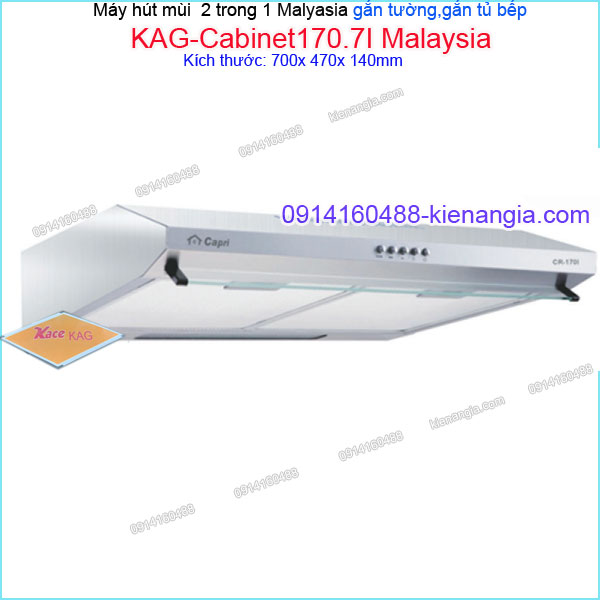 Máy hút mùi inox 70cm 2 trong 1 gắn tường,gắn tủ CAPRI KAG-Cabinet170.7I Malaysia