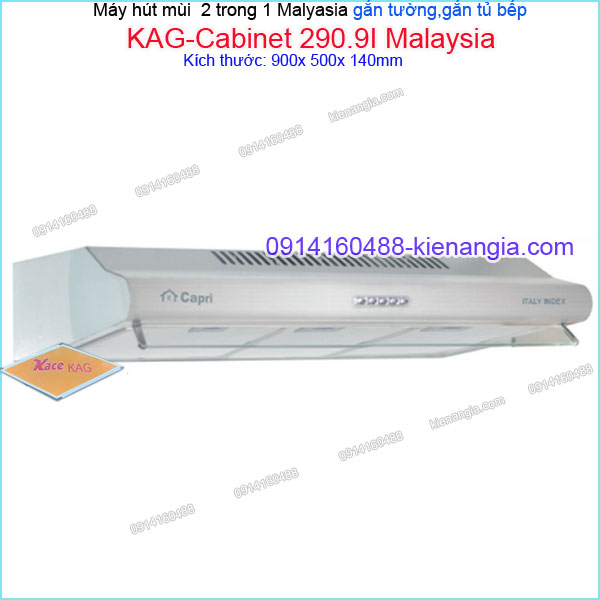 Máy hút mùi inox 90cm 2 trong 1 gắn tường,gắn tủ CAPRI KAG-Cabinet290.9 Malaysia