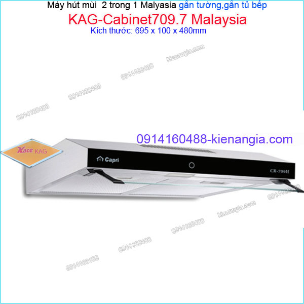 Máy hút mùi inox 70cm 2 trong 1 gắn tường,gắn tủ CAPRI KAG-Cabinet709.7 Malaysia