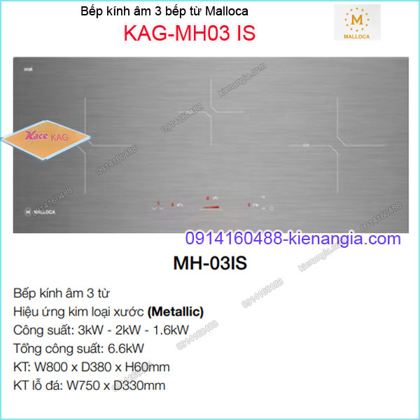 Bếp âm kính điện từ ,bếp từ Malloca KAG-MH03IS