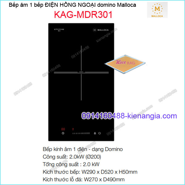 Bếp âm kính Domino điện hồng ngoại Malloca KAG-MDR301