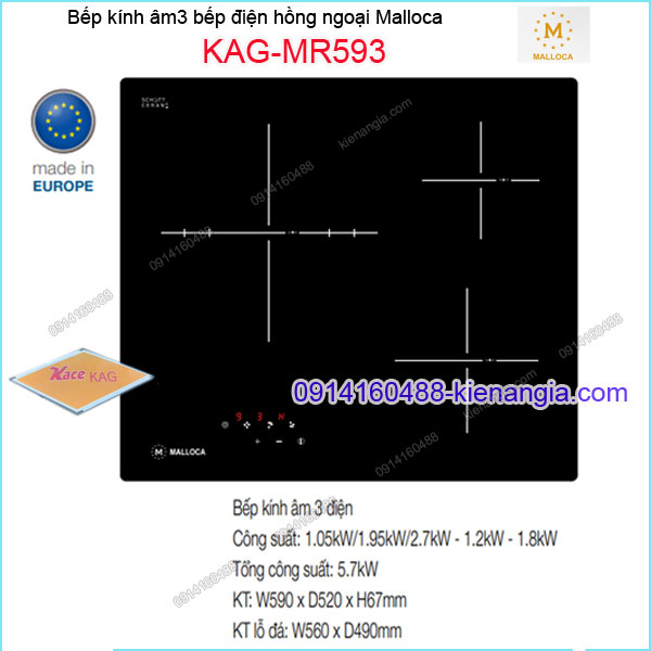 Bếp âm kính điện hồng ngoại Malloca KAG-MR593