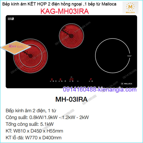 Bếp âm điện từ kết hợp hồng ngoại Malloca KAG-MH03IRA