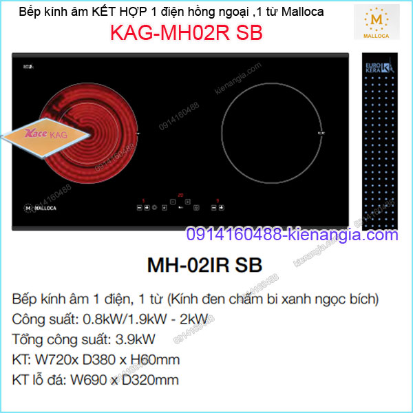Bếp âm điện từ kết hợp hồng ngoại Malloca KAG-MH02RSB