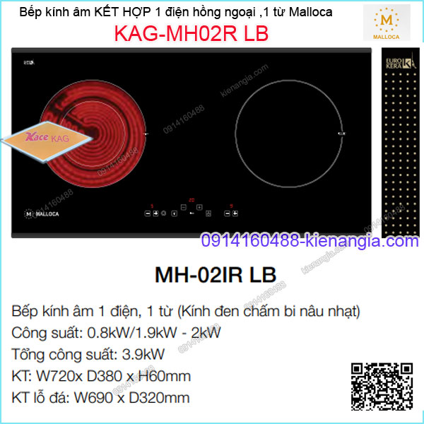 Bếp âm điện từ kết hợp hồng ngoại Malloca KAG-MH02RLB