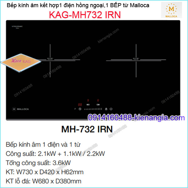 Bếp âm điện từ kết hợp hồng ngoại Malloca KAG-MH732IRN