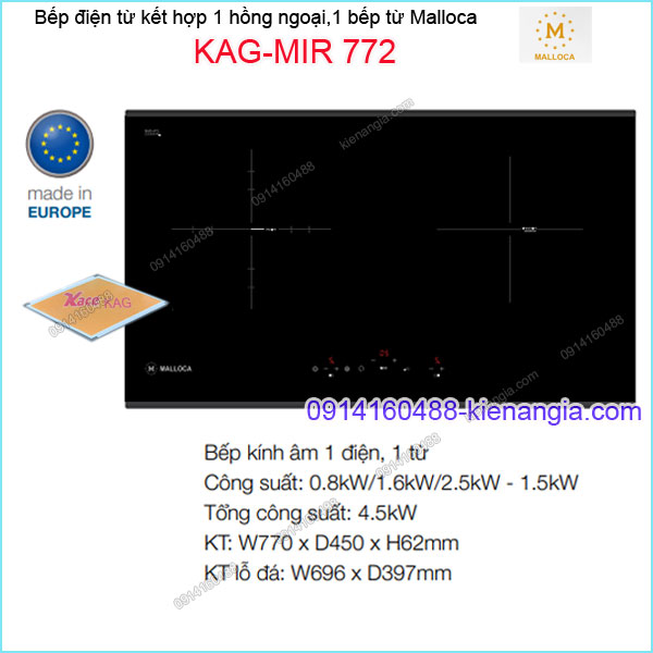 Bếp âm điện từ kết hợp hồng ngoại Malloca KAG-MIR772