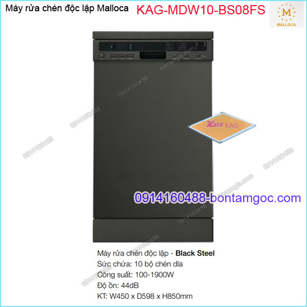Máy rửa chén độc lập 10 bộ chén Malloca KAG-MDW10BS08FS