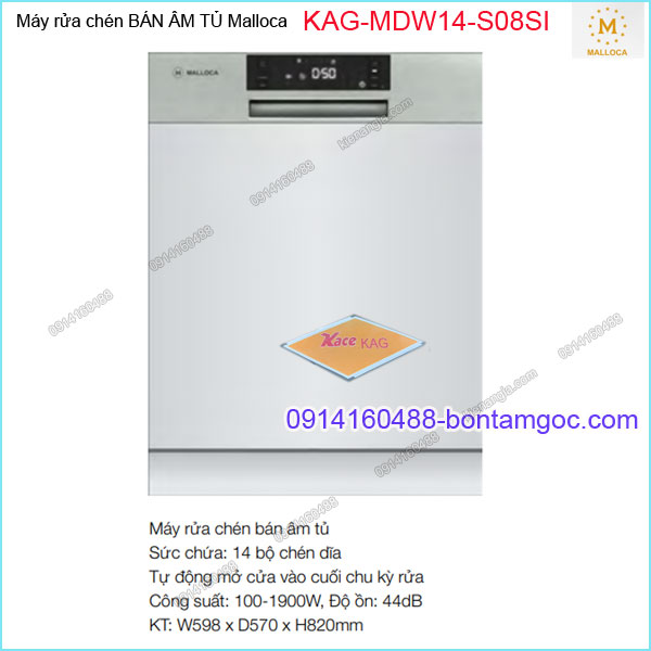 Máy rửa chén âm tủ 14 bộ chén Malloca KAG-MQP12J7713FB