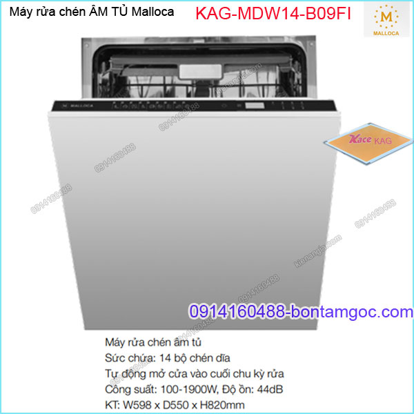 Máy rửa chén âm tủ 14 bộ chén Malloca KAG-MDW14B09FI