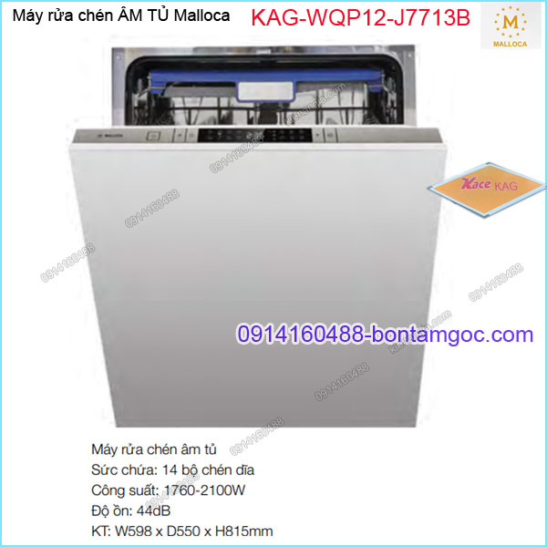 Máy rửa chén âm tủ 14 bộ chén Malloca KAG-WQP12J7713B