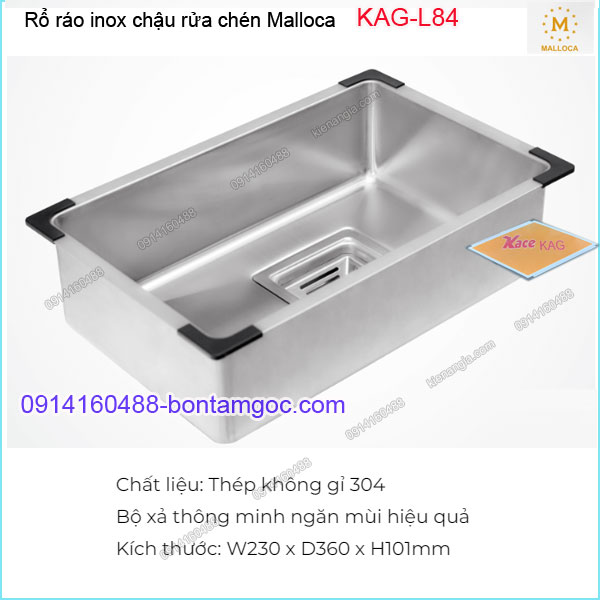 Rổ ráo INOX trên chậu rửa chén Malloca KAG-L84