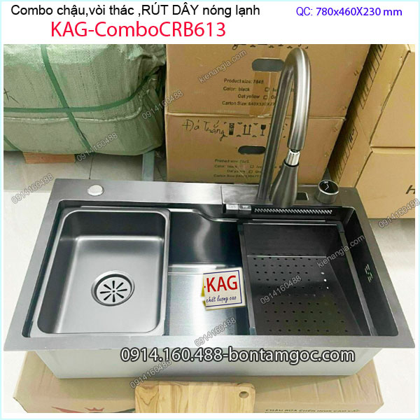 KAG-ComboCRB613-Combo-Chau-rua-chen-voi-thac-rut-day-Nano-XAM-78X46cm-KAG-ComboCRB613-1