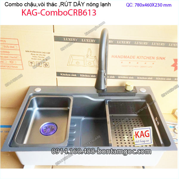 KAG-ComboCRB613-Combo-Chau-rua-chen-voi-thac-rut-day-Nano-XAM-78X46cm-KAG-ComboCRB613-2