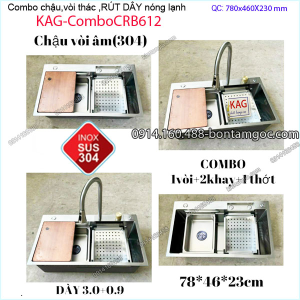 KAG-ComboCRB612-Combo-Chau-rua-chen-voi-thac-rut-day-INOX-78X46cm-KAG-ComboCRB612-2