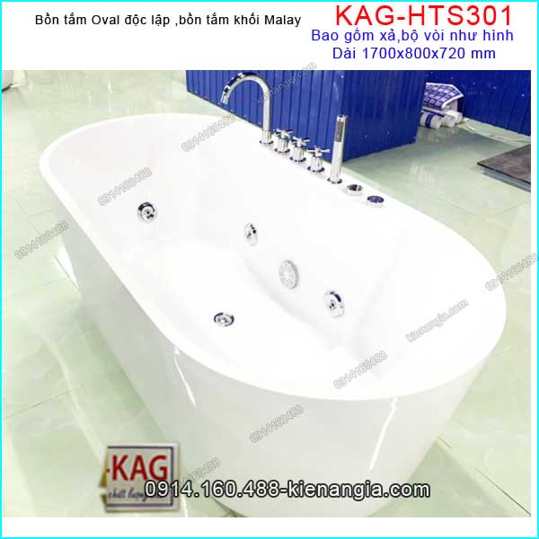 Bồn tắm oval độ lập có vòi,massage 170x80 cm-KAG-HTS301