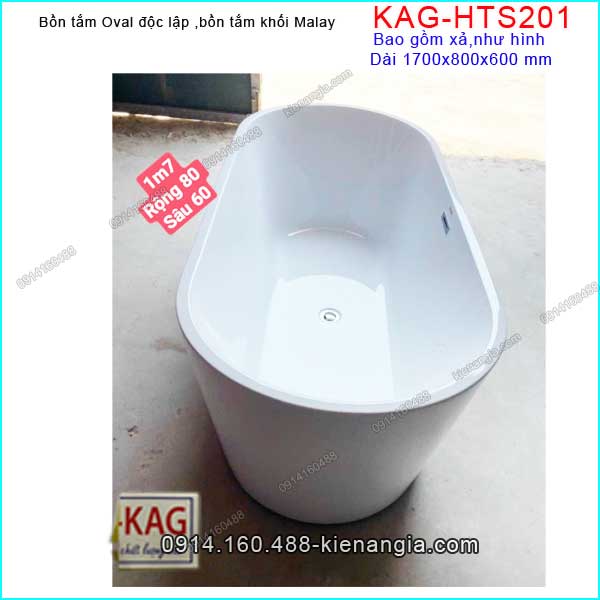 Bồn tắm oval độ lập 170x80 cm-KAG-HTS201