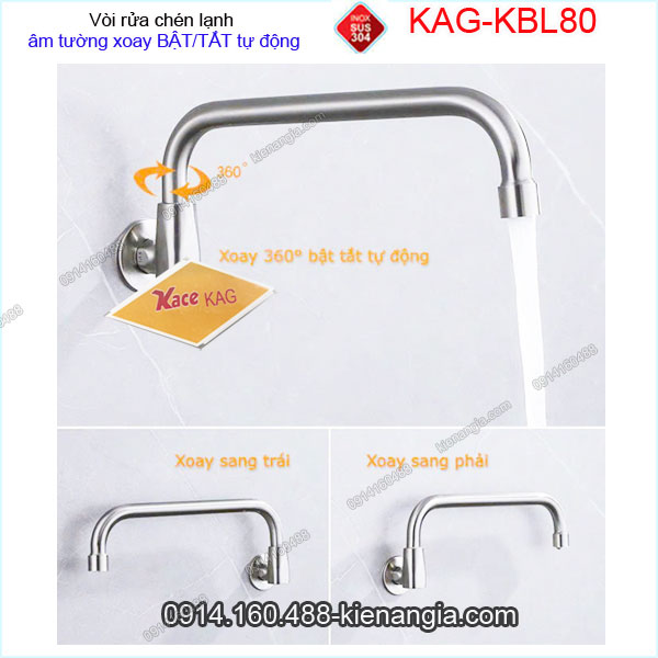 Vòi rửa chén âm tường inox sus304 KAG-KBL80