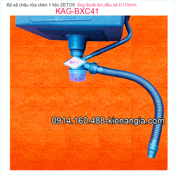 Bộ xả chậu 1 hộc ZETOS đầu nhựa đúc D110 có bầu lắng KAG-BXC41
