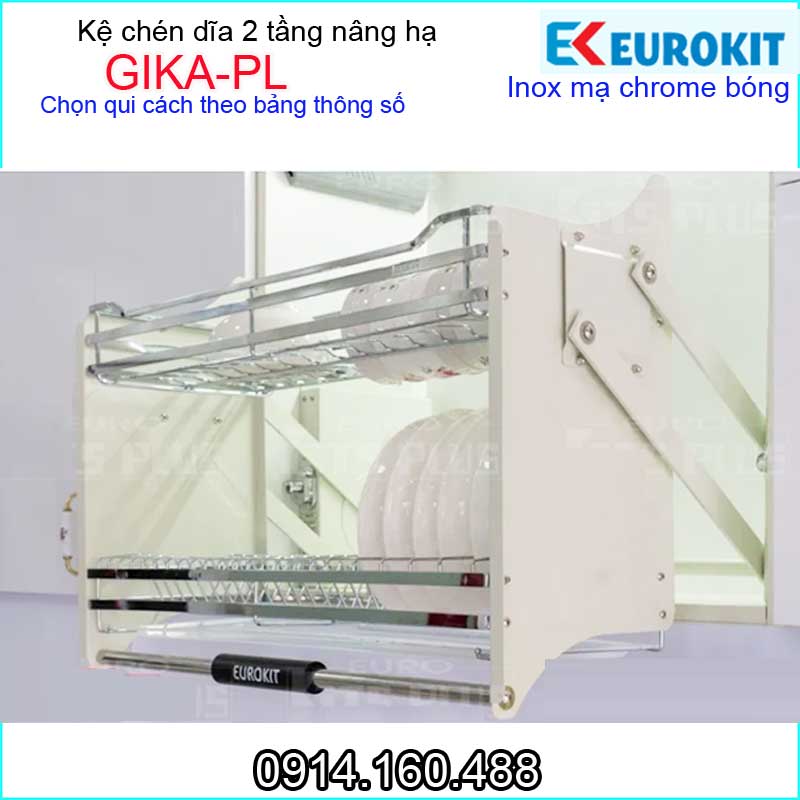 Giá bát đĩa nâng hạ 2 tầng tủ bếp trên EUROKIT-GIKA-PL