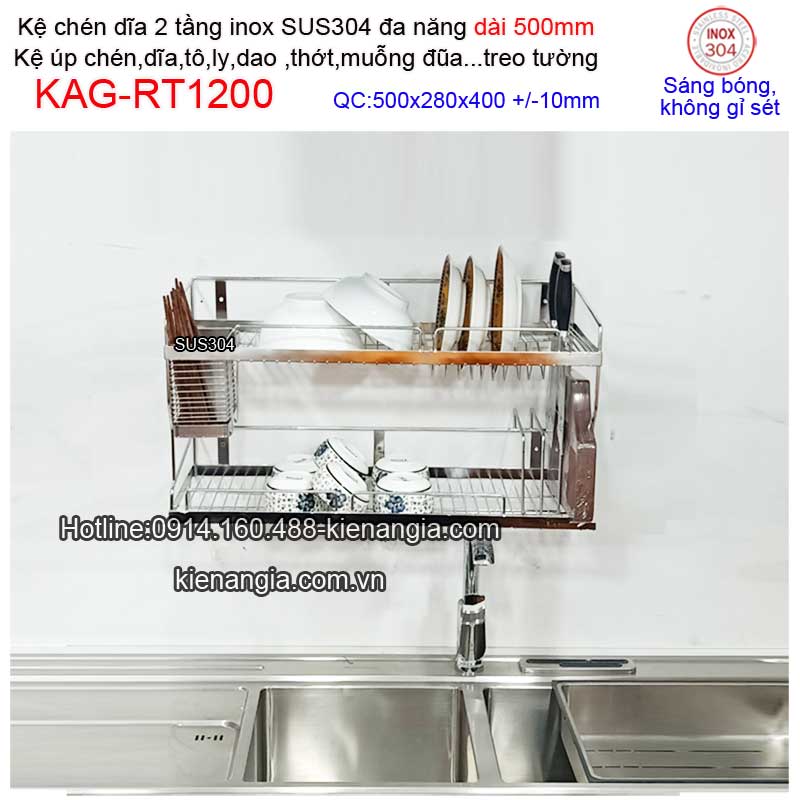 Kệ chén dĩa 2 tầng đa năng bếp nhỏ 500 KAG-RT1200