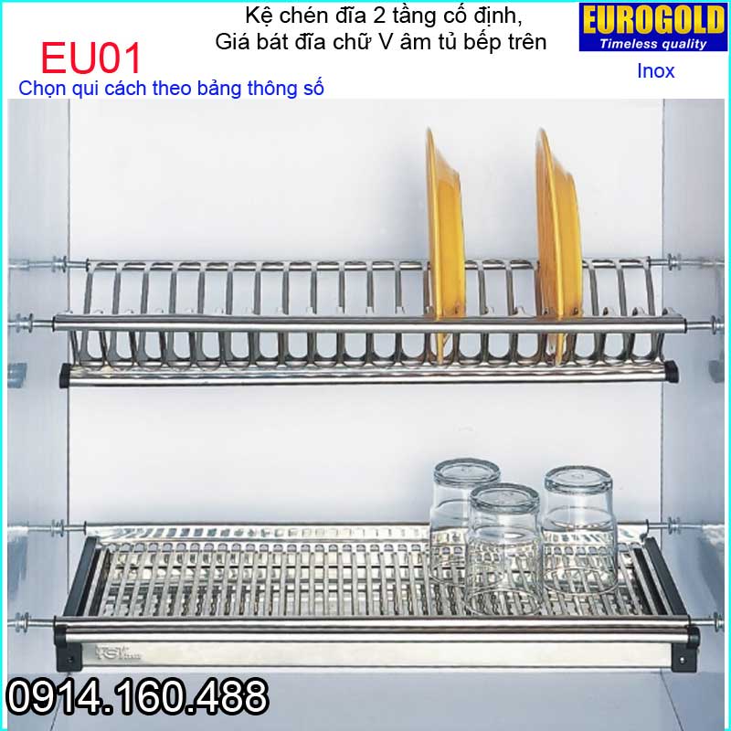 Kệ chén dĩa 2 tầng âm tủ bếp trên,Kệ chữ V EUROGOLD-EU01
