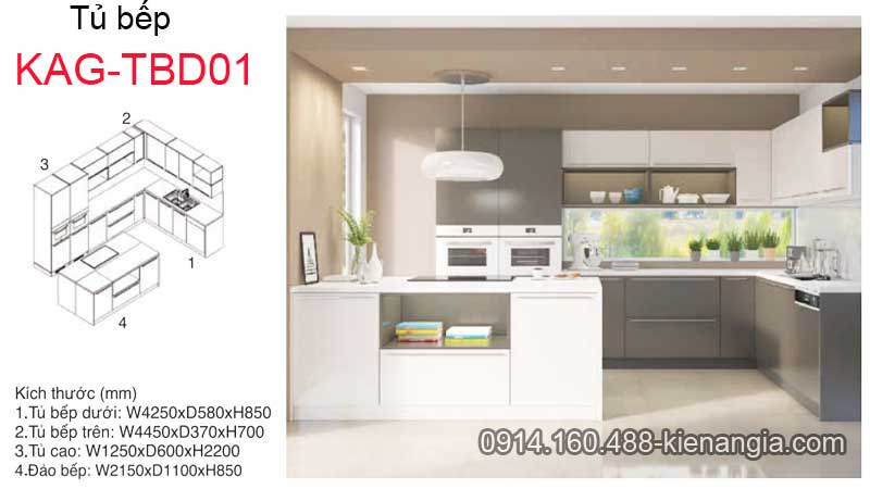 Tủ bếp hiện đại có đảo bếp KAG-TBD01