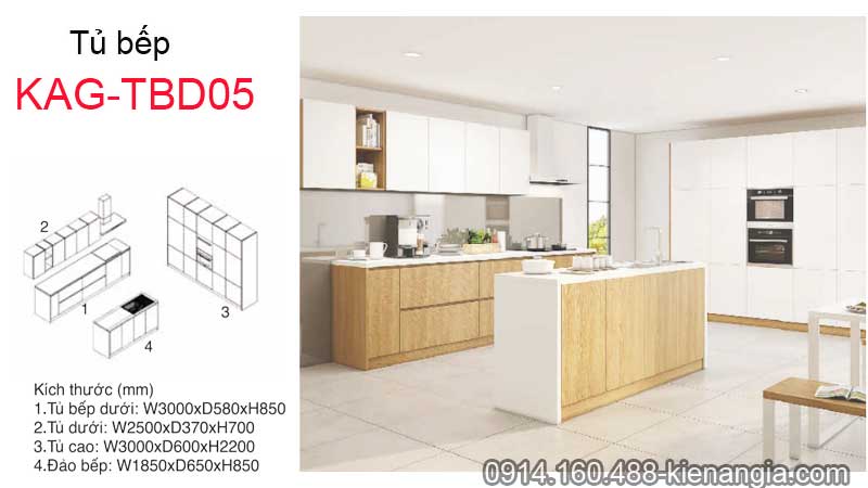 Tủ bếp hiện đại có đảo bếp KAG-TBD05