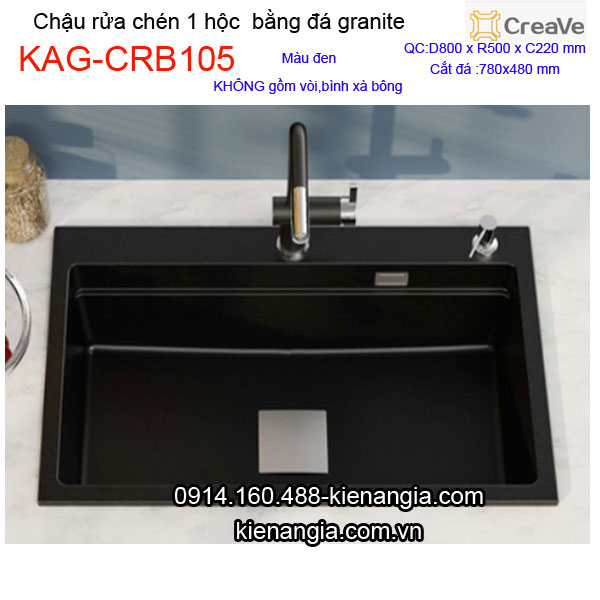 Chậu rửa chén đá granite 1 hộc Vuông CREAVE KAG-CRB105