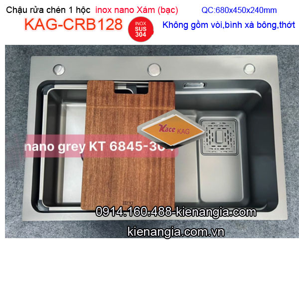 Chậu rửa chén Nano XÁM BẠC grey  1 hộc 68x45cm  inox 304 KAG-CRB128