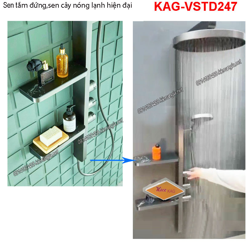 Sen tắm đứng nóng lạnh có giá xà phòng KAG-VSTD247