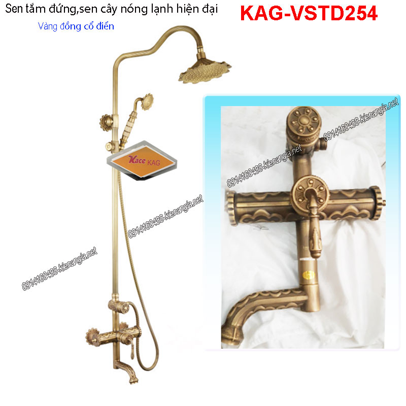 Sen tắm đứng nóng lạnh vàng đồng cổ điển KAG-VSTD254