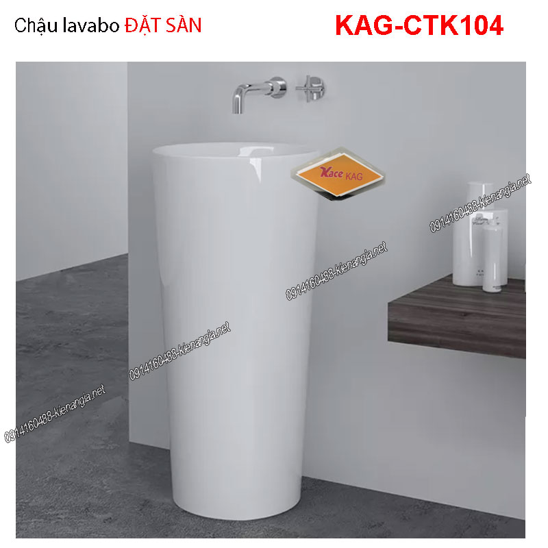 Chậu lavabo ĐẶT SÀN,trụ tròn  màu trắng KAG-CTK104