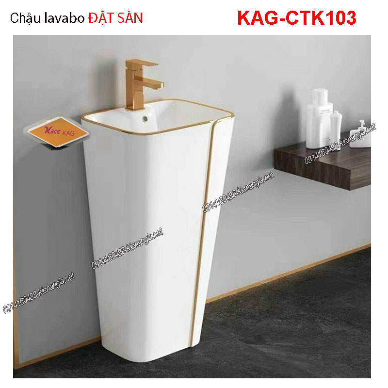Chậu lavabo ĐẶT SÀNmàu TRẮNG viền vàng  KAG-CTK103