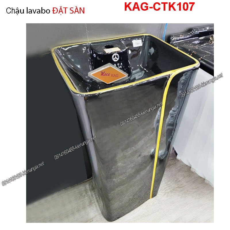 Chậu lavabo ĐẶT SÀNmàu đen viền vàng KAG-CTK107