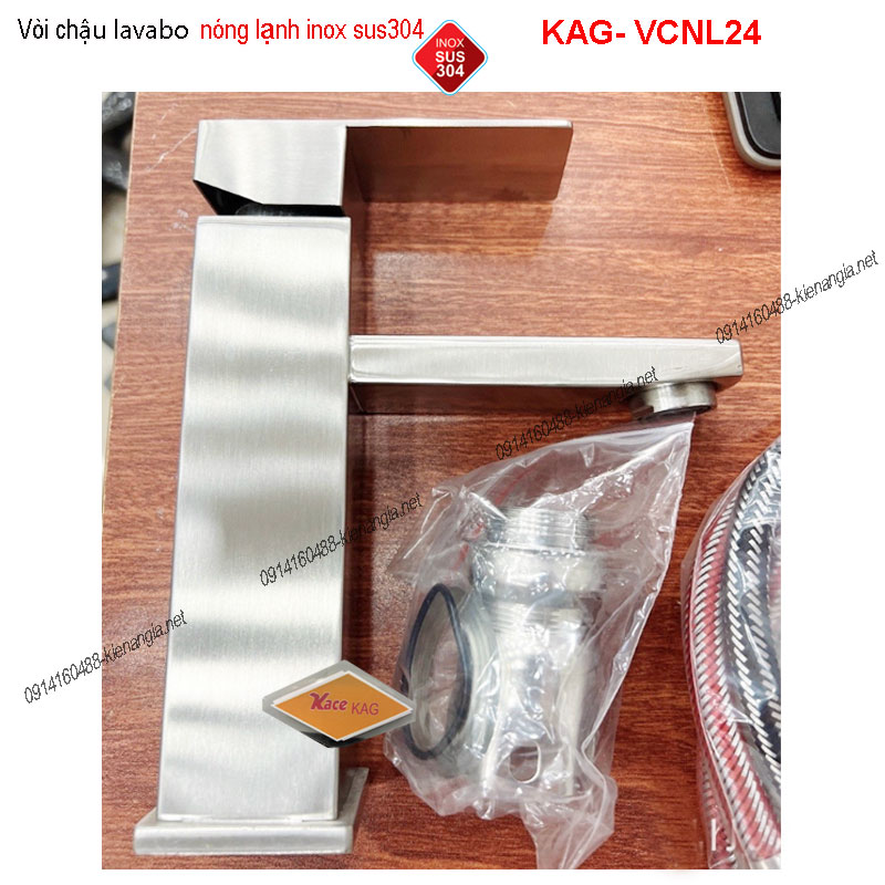 Vòi chậu lavabo Vuông INOX SUS304 nóng lạnh KAG-VCNL24